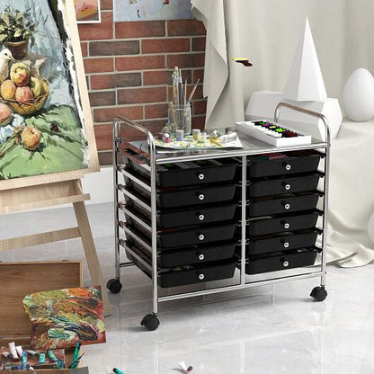 Transparent Rolling Storage Cart with 12 Drawers for Home and Office