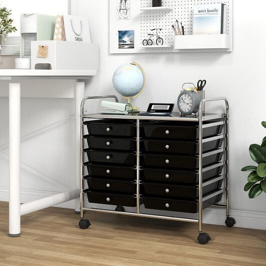 Transparent Rolling Storage Cart with 12 Drawers for Home and Office
