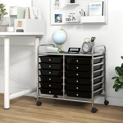 Transparent Rolling Storage Cart with 12 Drawers for Home and Office
