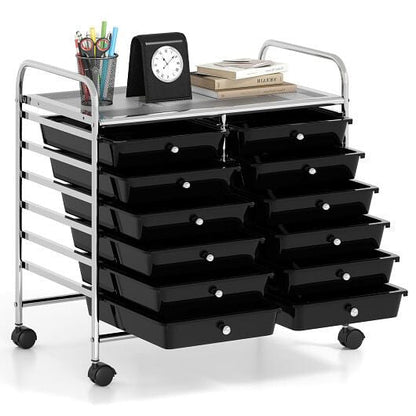 Transparent Rolling Storage Cart with 12 Drawers for Home and Office