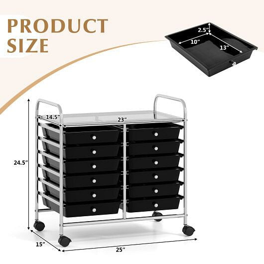 Transparent Rolling Storage Cart with 12 Drawers for Home and Office