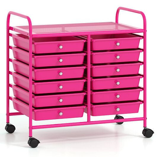 Transparent Rolling Storage Cart with 12 Drawers for Home and Office