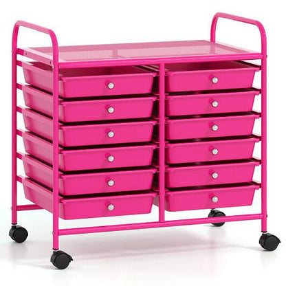 Transparent Rolling Storage Cart with 12 Drawers for Home and Office