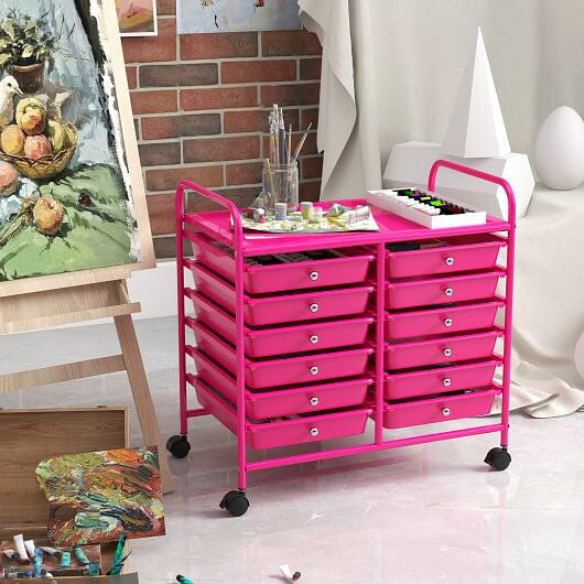 Transparent Rolling Storage Cart with 12 Drawers for Home and Office