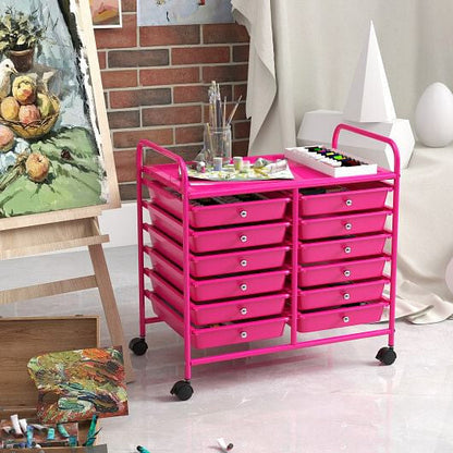 Transparent Rolling Storage Cart with 12 Drawers for Home and Office