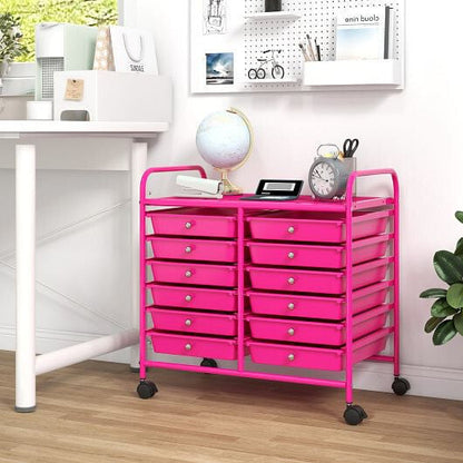 Transparent Rolling Storage Cart with 12 Drawers for Home and Office