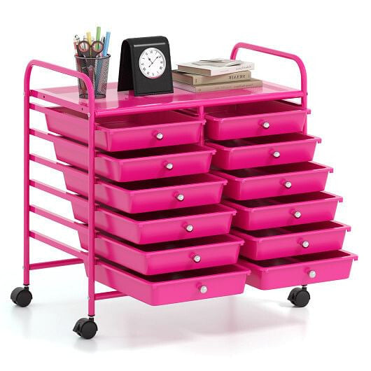 Transparent Rolling Storage Cart with 12 Drawers for Home and Office