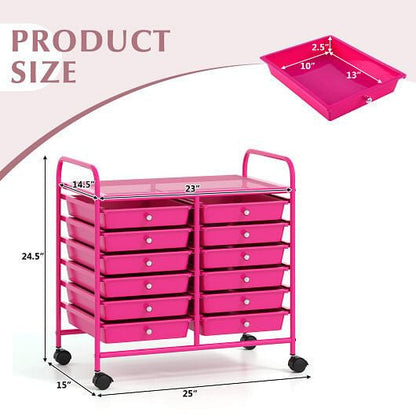 Transparent Rolling Storage Cart with 12 Drawers for Home and Office