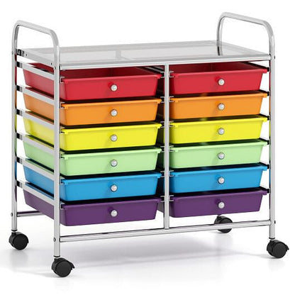 Transparent Rolling Storage Cart with 12 Drawers for Home and Office