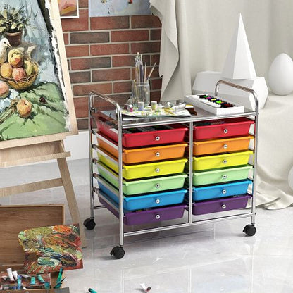Transparent Rolling Storage Cart with 12 Drawers for Home and Office