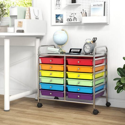 Transparent Rolling Storage Cart with 12 Drawers for Home and Office