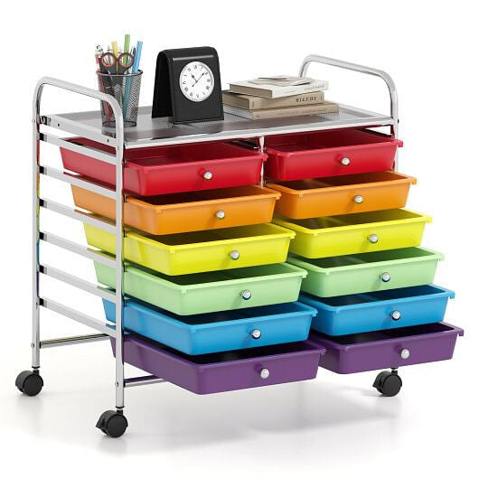 Transparent Rolling Storage Cart with 12 Drawers for Home and Office