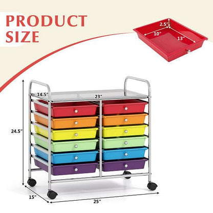 Transparent Rolling Storage Cart with 12 Drawers for Home and Office