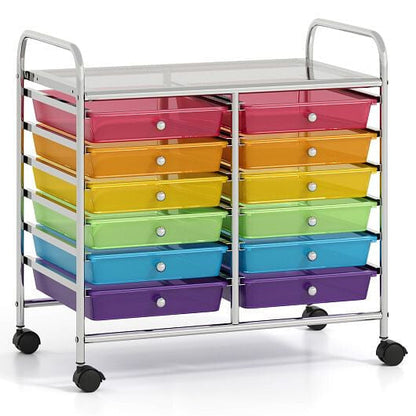 Transparent Rolling Storage Cart with 12 Drawers for Home and Office