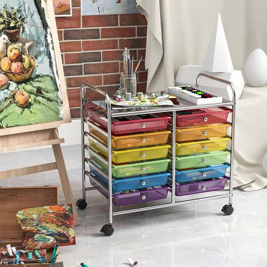Transparent Rolling Storage Cart with 12 Drawers for Home and Office