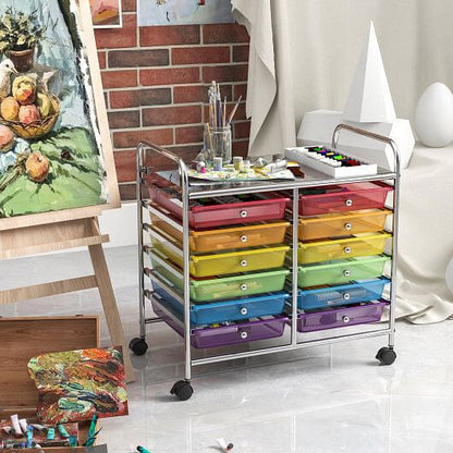 Transparent Rolling Storage Cart with 12 Drawers for Home and Office
