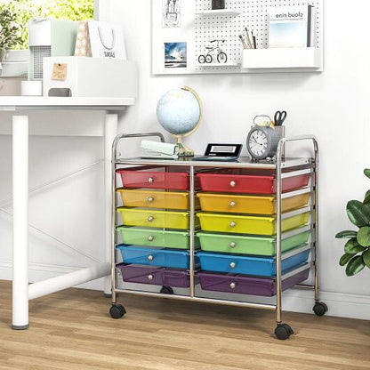Transparent Rolling Storage Cart with 12 Drawers for Home and Office