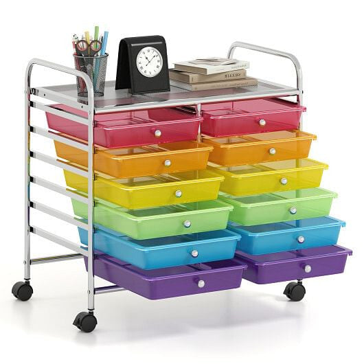 Transparent Rolling Storage Cart with 12 Drawers for Home and Office