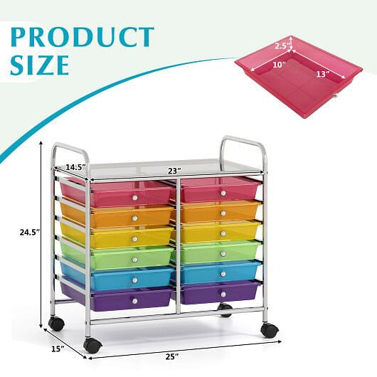 Transparent Rolling Storage Cart with 12 Drawers for Home and Office