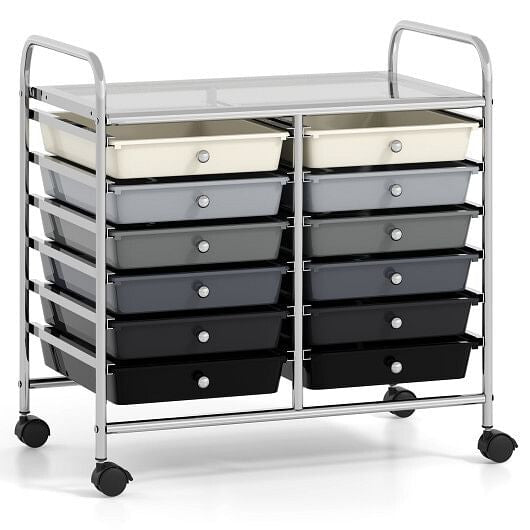Transparent Rolling Storage Cart with 12 Drawers for Home and Office