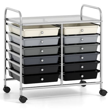 Transparent Rolling Storage Cart with 12 Drawers for Home and Office