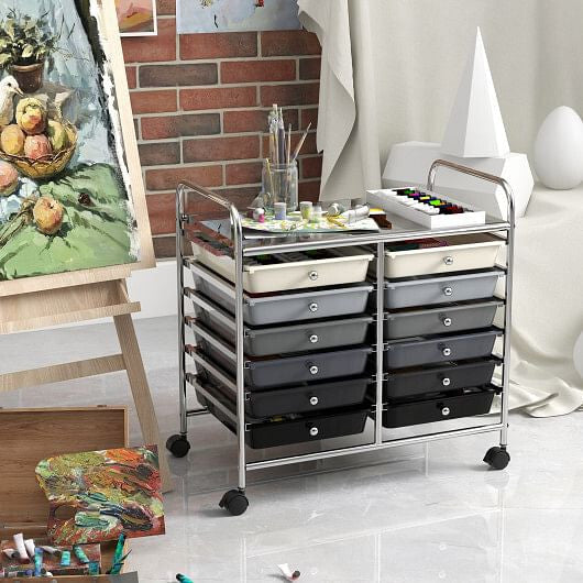Transparent Rolling Storage Cart with 12 Drawers for Home and Office