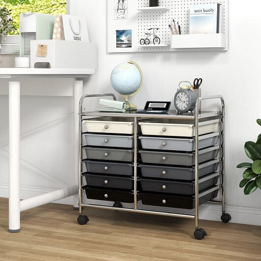 Transparent Rolling Storage Cart with 12 Drawers for Home and Office