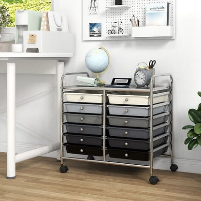 Transparent Rolling Storage Cart with 12 Drawers for Home and Office
