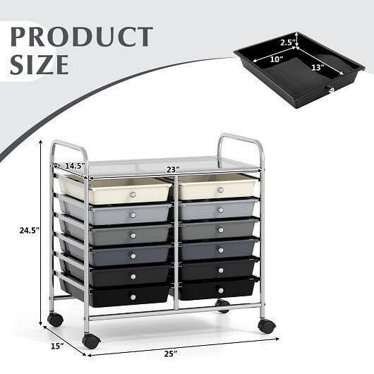 Transparent Rolling Storage Cart with 12 Drawers for Home and Office