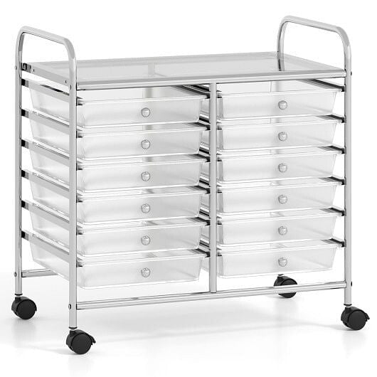 Transparent Rolling Storage Cart with 12 Drawers for Home and Office