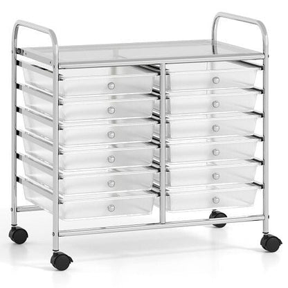 Transparent Rolling Storage Cart with 12 Drawers for Home and Office