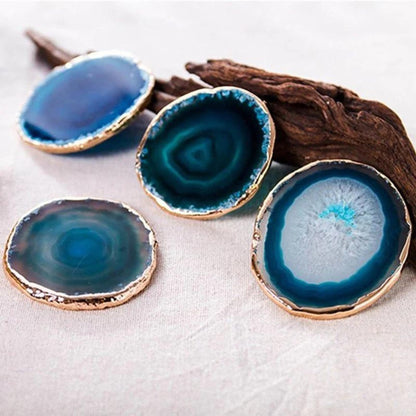 Artisan Crafted Agate Coaster Duo with Elegant Gold Trim