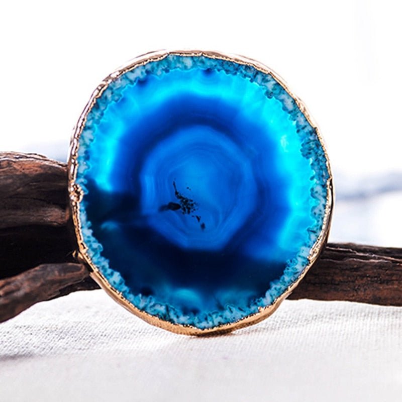 Artisan Crafted Agate Coaster Duo with Elegant Gold Trim