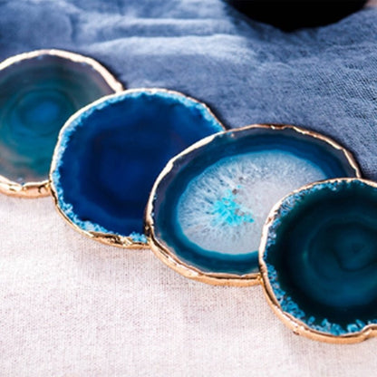 Artisan Crafted Agate Coaster Duo with Elegant Gold Trim