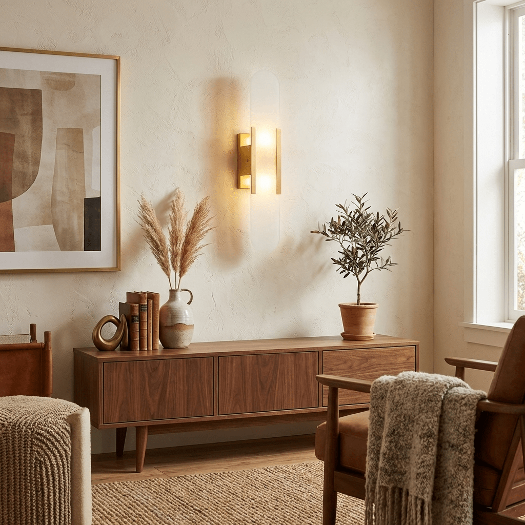 Artisan Alabaster Wall Light with Elegant Brass Accents