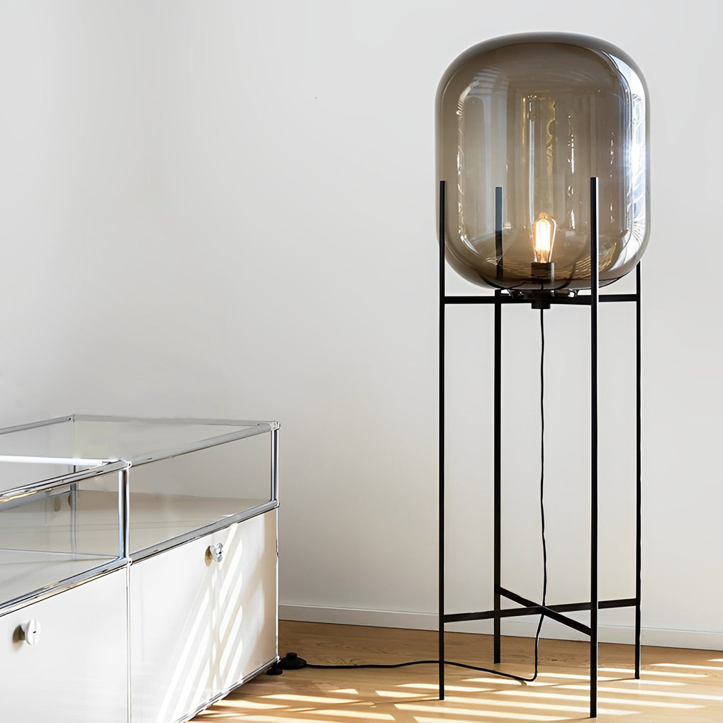 Elegant Industrial Floor Lamp with Artisan Glass Shade