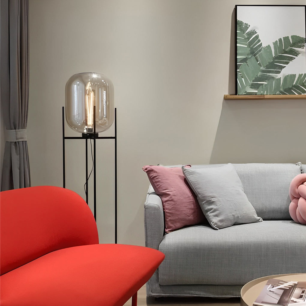 Elegant Industrial Floor Lamp with Artisan Glass Shade