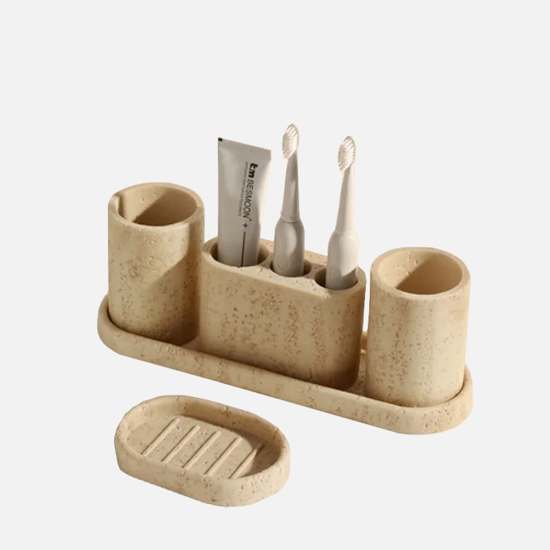 Elegant Beige Natural Stone Bathroom Accessory Set