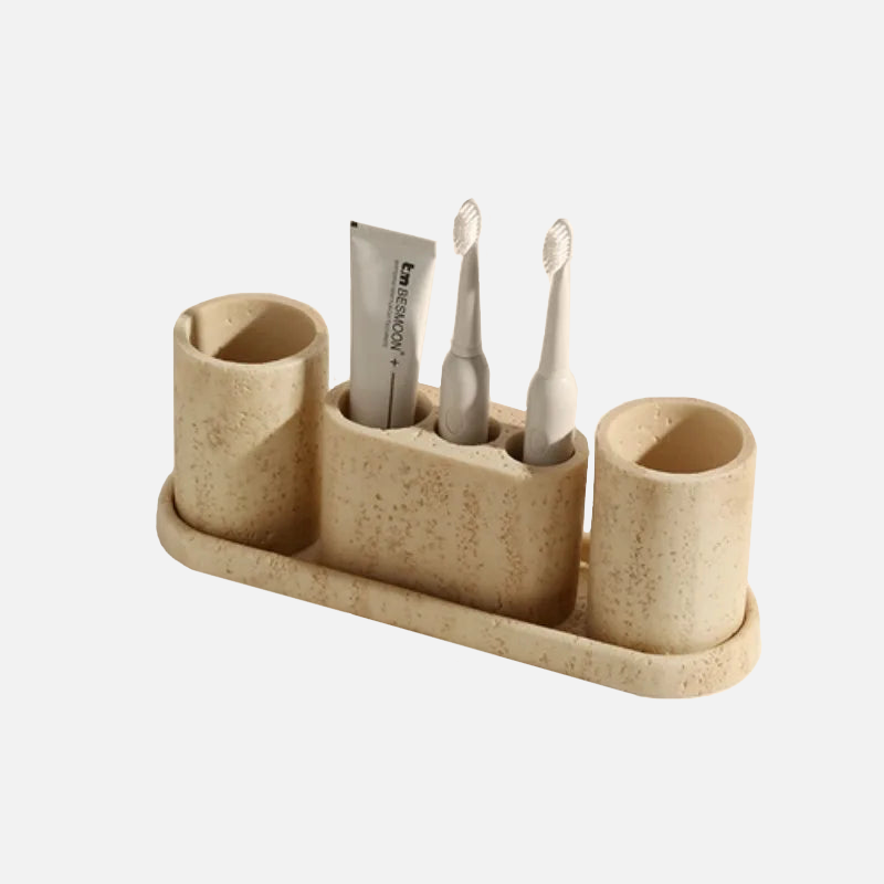 Elegant Beige Natural Stone Bathroom Accessory Set