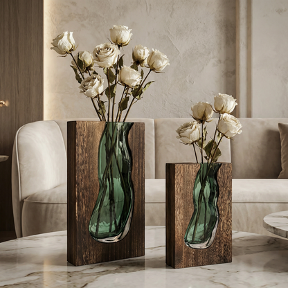 Contemporary Floral Display with Rustic Wood Accent