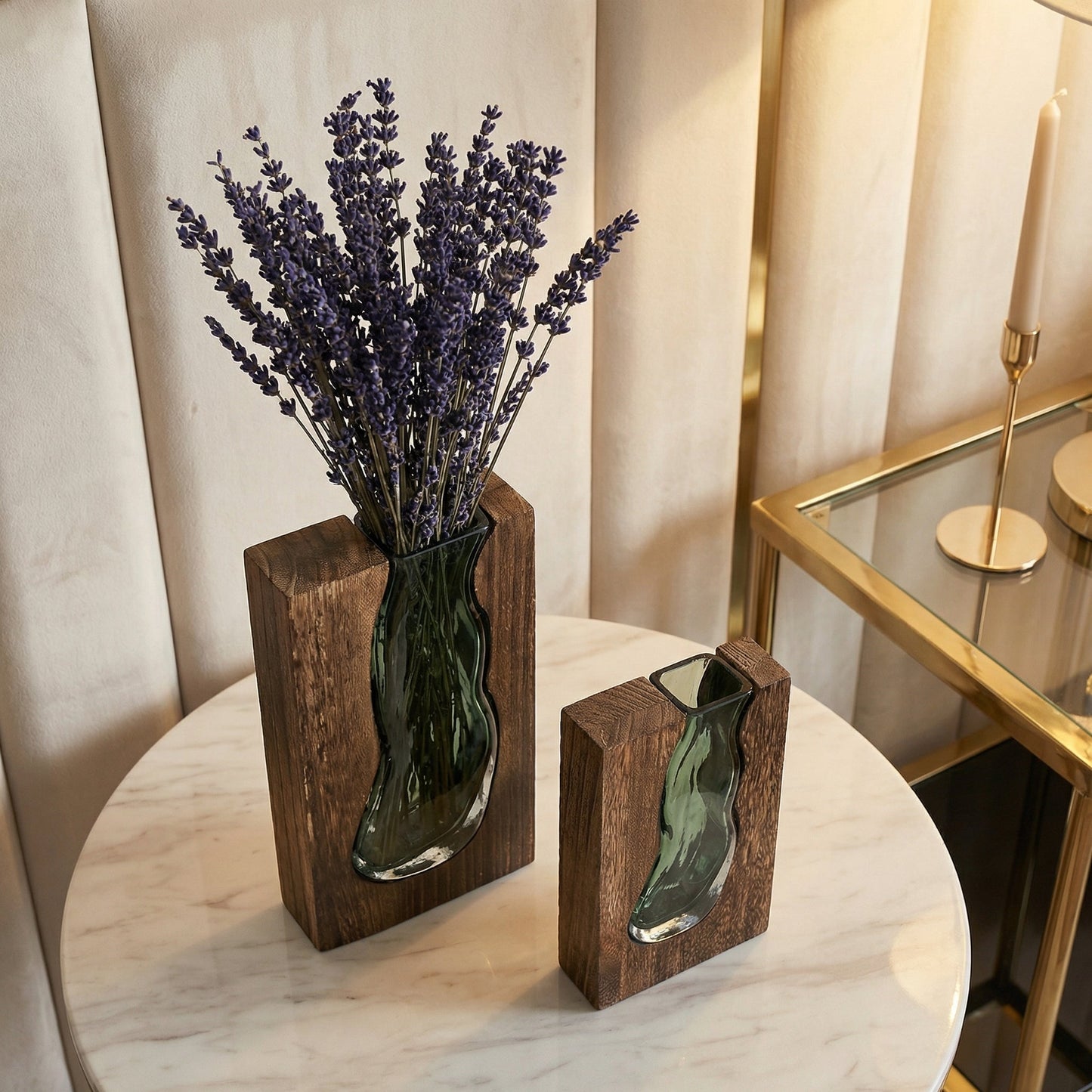 Contemporary Floral Display with Rustic Wood Accent