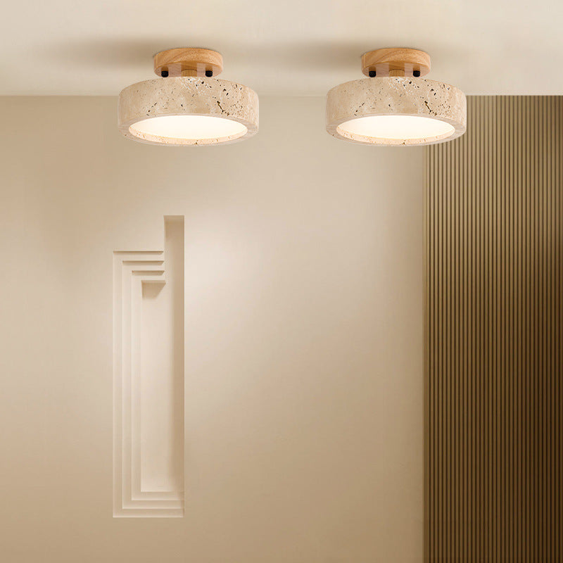 Modern Round Ceiling Light with Rustic Wooden Base