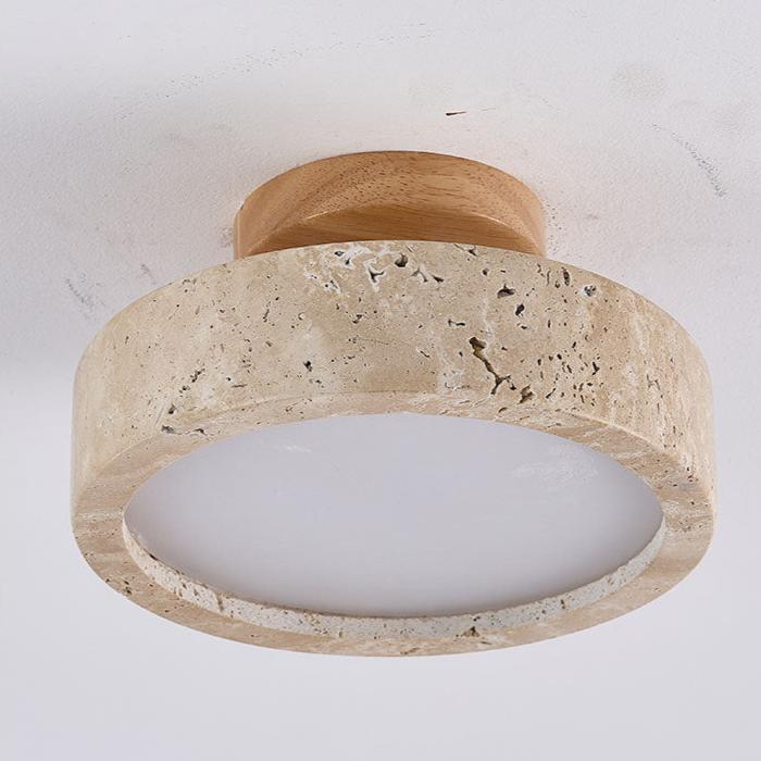 Modern Round Ceiling Light with Rustic Wooden Base