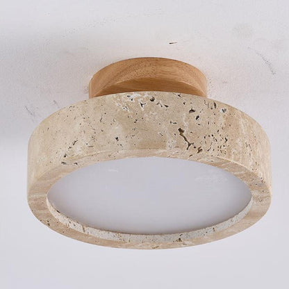Modern Round Ceiling Light with Rustic Wooden Base