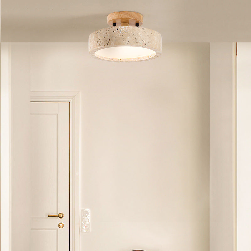 Modern Round Ceiling Light with Rustic Wooden Base