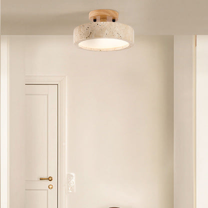 Modern Round Ceiling Light with Rustic Wooden Base