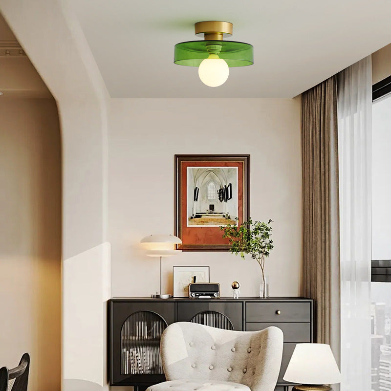 Sleek Round Glass Ceiling Light with Adjustable LED