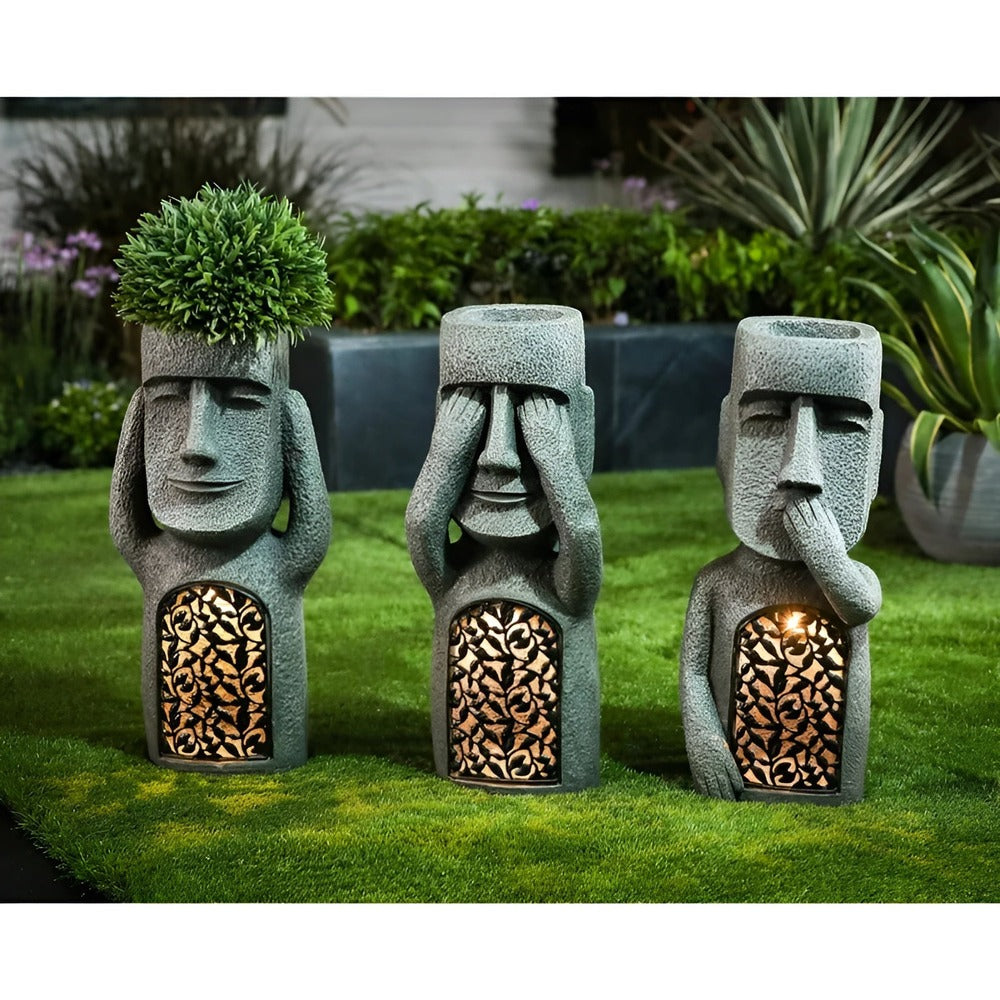 Trio of Solar-Powered Garden Statues for Outdoor Charm
