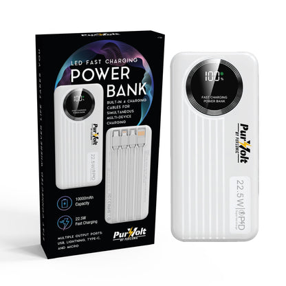 10,000mAh LED Power Bank with Built-in Cables – 22.5W Fast Charging, Type-C/USB/Lightning