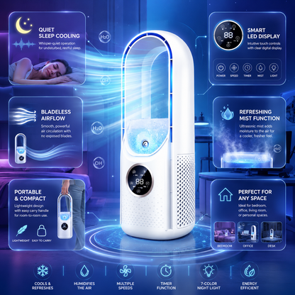 Sleek Bladeless Cooling Fan – Whisper-Quiet Portable AC Unit